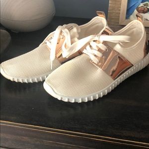 White and Gold Metallic Sneakers